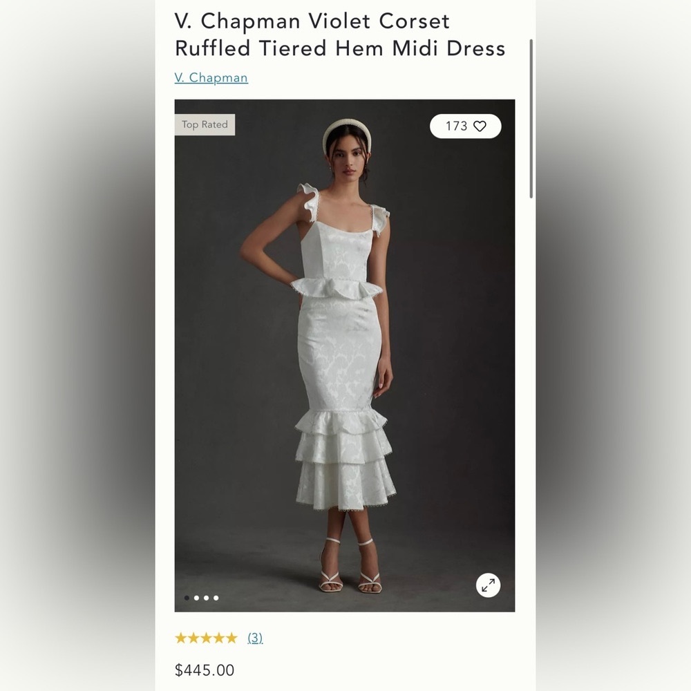 V. Chapman Violet Corset Ruffled Tiered Hem Midi Dress